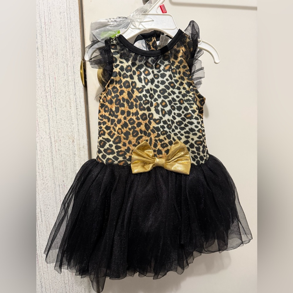 Leopard Print Tutu Dress/Costume with Gold Bow